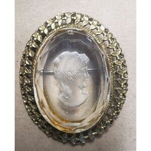 Vintage Filigree Intaglio Cameo Gold Tone Frame Pendent Brooch